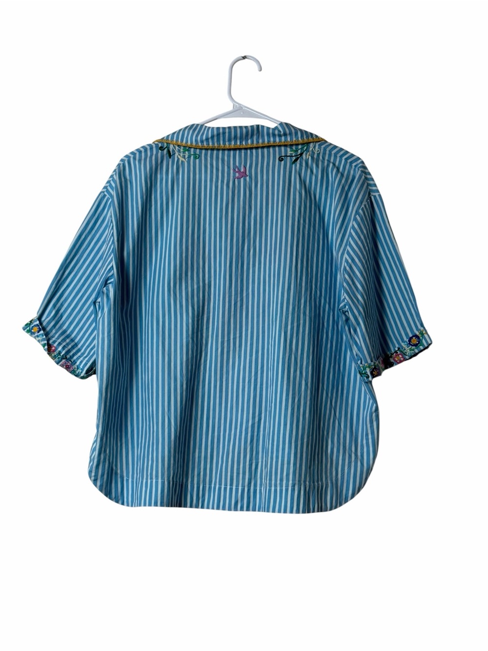 Mi Golondrina Blue White Stripe Embroidered Floral Tunic Top Small Boho - Picture 5 of 6